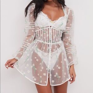 For Love And Lemons Sheer White Floral Lia Robe